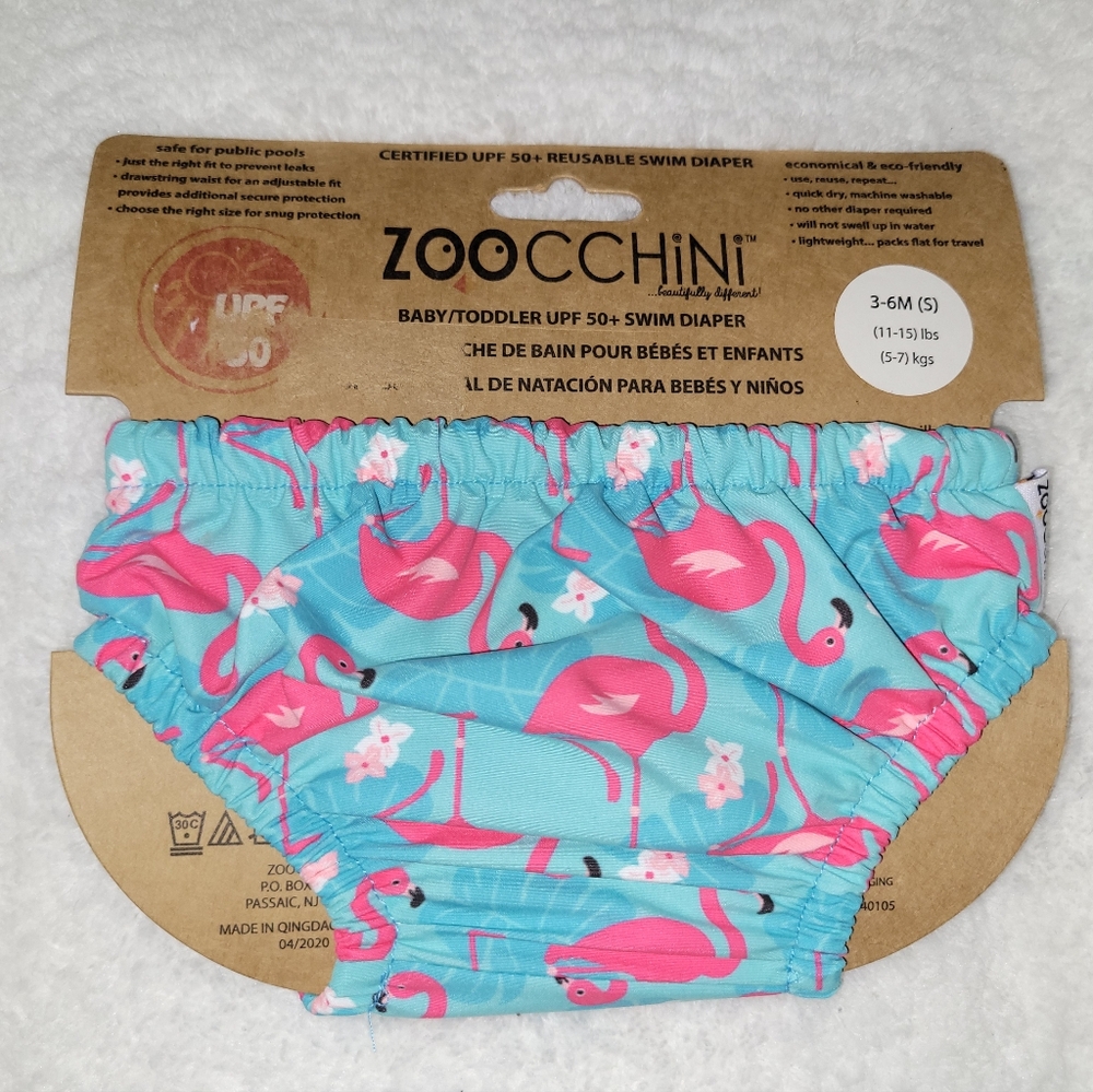 🆕️ Zoochini Baby Swim Diaper Aqua Pink Flamingo Print 3-6 Months🦩Size Small
